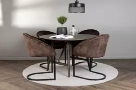 Venture Design Valgomojo komplektas Kaseidon valgomojo stalas ir Evening kėdės 100 cm rudos medienos ir audinio