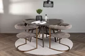 Venture Design Valgomojo komplektas Kaseidon valgomojo stalas ir Morning valgomojo kėdė 100x100 cm ruda juoda