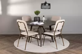 Venture Design Valgomojo komplektas Apvalus valgomojo stalas ir Seda kėdės 100 cm Ruda Smėlio spalva