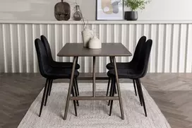 Venture Design Valgomojo stalas ir kėdžių komplektas Kaseidon 120x80 cm Juoda mediena Aksomas