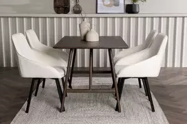 Venture Design Valgomojo stalo ir kėdžių komplektas Kaseidon ir Rosie 120x80 cm Rudas Smėlio spalvos audinys