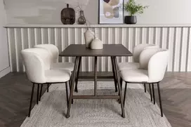 Venture Design Valgomojo stalas ir kėdžių komplektas Kaseidon Edina 120x80 cm Ruda Balta mediena audinys