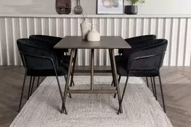 Venture Design Valgomojo stalas ir kėdžių komplektas 120x80 cm rudos ir juodos spalvos guminė mediena ir aksomas