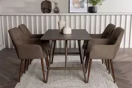 Venture Design Valgomojo stalas ir kėdžių komplektas Kaseidon Tomorrow 120x80 cm rudos spalvos audinys