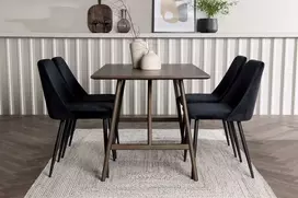 Venture Design Valgomojo komplektas Kaseidon valgomojo stalas ir naktinės kėdės 80x120 cm rudos ir juodos aksomo