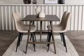 Venture Design Valgomojo stalas ir kėdžių komplektas Kaseidon 80x120 cm rudos spalvos kaučiukmedis Bouclé