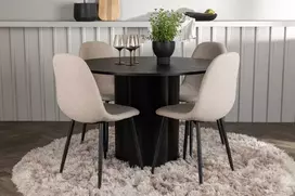 Venture Design Valgomojo komplektas Olivia valgomojo stalas ir Polar valgomojo kėdė 110 cm juoda smėlio spalvos