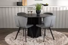 Venture Design Valgomojo stalas ir kėdžių komplektas Olivia valgomojo stalas ir Lilja valgomojo kėdė 110 cm juodos spalvos audinys