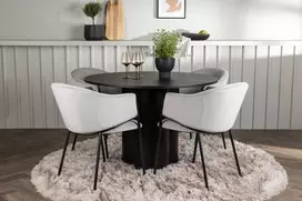 Venture Design Valgomojo stalas ir kėdžių komplektas Olivia valgomojo stalas ir Evelina valgomojo kėdė 110 cm juodas ir šviesiai pilkas faneruotė ir aksomas