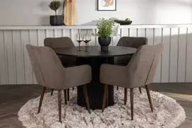 Venture Design Valgomojo komplektas Olivia valgomojo stalas ir Tomorrow valgomojo kėdė 110 cm juoda ruda audinys