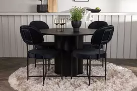 Venture Design Valgomojo stalo ir kėdžių komplektas Olivia ir Stella 110 cm juodas MDF ir aksomas