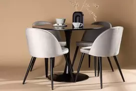 Venture Design Valgomojo stalas ir aksominės valgomojo kėdės 100 cm juodos ir šviesiai pilkos MDF ir aksomas