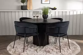 Venture Design Valgomojo stalo ir kėdžių komplektas Olivia ir Selma 110 cm Juodas faneruotė Aksomas