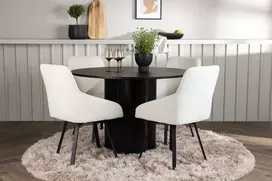Venture Design Valgomojo komplektas Olivia valgomojo stalas ir Rosie valgomojo kėdė 110 cm juoda smėlio spalvos audinys