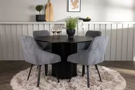 Venture Design Valgomojo komplektas Olivia valgomojo stalas ir Rosie valgomojo kėdė 110 cm juodos spalvos audinys