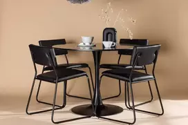 Venture Design Valgomojo stalo ir kėdžių komplektas 100 cm Juodas MDF Plienas Poliuretanas
