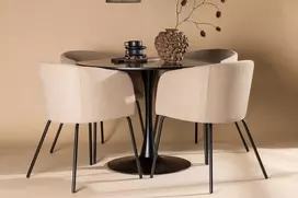 Venture Design Valgomojo stalas ir kėdžių komplektas, 100 cm, juodos spalvos audinys