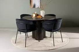Venture Design Valgomojo komplektas Olivia valgomojo stalas ir Selma valgomojo kėdė 110 cm ruda juodas faneruotė aksomas