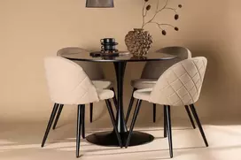 Venture Design Valgomojo stalas ir kėdžių komplektas Glade 100 cm juodas smėlio spalvos MDF audinys
