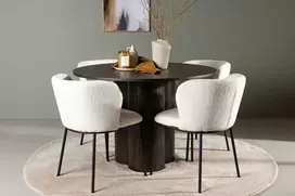 Venture Design Valgomojo komplektas Olivia valgomojo stalas ir Edina valgomojo kėdė 110 cm Ruda Balta Audinys