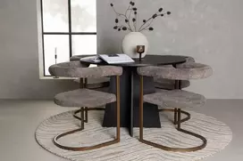 Venture Design Valgomojo stalo ir kėdžių komplektas Bootcut apvalus valgomojo stalas ir Morning valgomojo kėdė 110 cm juodas MDF faneruotė ir buklė