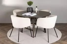 Venture Design Valgomojo komplektas Kaseidon valgomojo stalas ir Berit kėdės 100 cm ruda smėlio juodas aksomas guminė mediena MDF