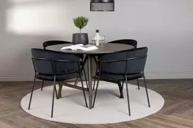 Venture Design Valgomojo komplektas Kaseidon valgomojo stalas ir Selma valgomojo kėdė 100 cm ruda juoda mediena aksomas