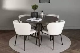 Venture Design Valgomojo komplektas Kaseidon valgomojo stalas ir Edina valgomojo kėdė 100x100 cm ruda ir balta