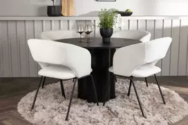 Venture Design Valgomojo stalas ir kėdžių komplektas Olivia 110 cm juoda ir balta MDF ir linas