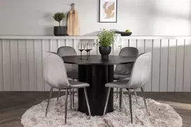 Venture Design Valgomojo komplektas Olivia valgomojo stalas ir Eva valgomojo kėdė 110 cm juodas aksomas
