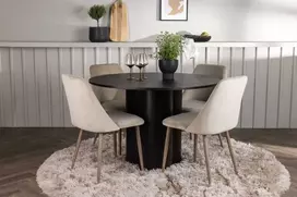 Venture Design Valgomojo komplektas Olivia valgomojo stalas ir naktinė valgomojo kėdė 110 cm juoda ruda audinys