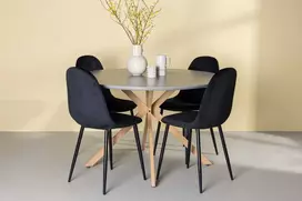 Venture Design Valgomojo komplektas Piazza valgomojo stalas ir Polar valgomojo kėdės 120 cm natūrali pilka juodas aksomas plienas