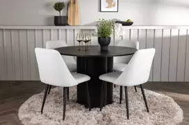 Venture Design Valgomojo komplektas Olivia valgomojo stalas ir naktinė valgomojo kėdė 110 cm juoda ir balta MDF ir plienas