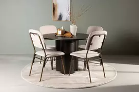 Venture Design Valgomojo komplektas Olivia valgomojo stalas ir Seda valgomojo kėdė 110 cm Ruda Smėlio spalvos MDF Plienas