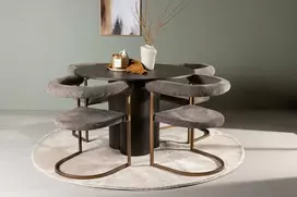 Venture Design Valgomojo stalas ir kėdžių komplektas Olivia 110 cm rudos ir juodos spalvos MDF ir plieno