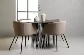 Venture Design Valgomojo stalas ir kėdžių komplektas 120 cm Juoda Ruda Smėlio spalvos audinys