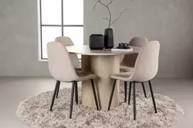 Venture Design Valgomojo komplektas Olivia valgomojo stalas ir Polar valgomojo kėdė 110 cm Balta Juoda Smėlio Spalva Mediena Plienas