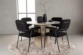 Venture Design Valgomojo komplektas Olivia valgomojo stalas ir Yesterday valgomojo kėdė 110 cm balta juoda mediena audinys metalas
