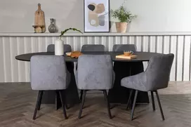 Venture Design Valgomojo komplektas Bootcut ovalus valgomojo stalas ir Rosie valgomojo kėdė 115x230 cm juoda