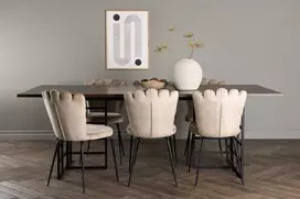 Venture Design Valgomojo stalo ir kėdžių komplektas Ystad valgomojo stalas ir Limhamn šviesi kėdė 100x220 cm juodas ir smėlio spalvos aksomas