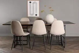 Venture Design Valgomojo komplektas Ystad valgomojo stalas ir Polar valgomojo kėdės 220x100 cm juoda smėlio spalvos