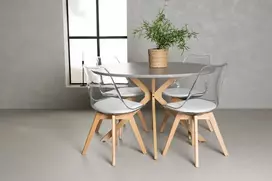 Venture Design Valgomojo komplektas Piazza valgomojo stalas ir Edvin valgomojo kėdė 120 cm pilka ir balta PET paviršius