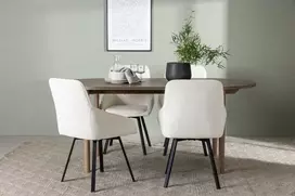 Venture Design Valgomojo stalas ir kėdžių komplektas Andy ir Rosie 180x75 cm natūrali smėlio spalva juodas MDF audinys