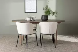 Venture Design Valgomojo stalo ir kėdžių komplektas Andy valgomojo stalas ir Edina valgomojo kėdė 180x75 cm natūralaus ir balto MDF bei boucle