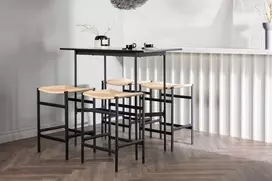 Venture Design Baro stalas ir baro kėdė rinkinys Rax ir Polly 120x60 cm juoda virvė, guminė mediena