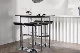 Venture Design Baro stalo ir baro kėdės komplektas 120x60 cm, juodas MDF, chromuotas plienas, audinys