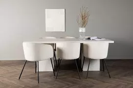 Venture Design Valgomojo komplektas Olga valgomojo stalas ir Berit kėdė 200x75 cm balta veliūras