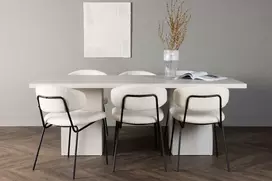 Venture Design Valgomojo komplektas Olga valgomojo stalas ir Chico valgomojo kėdė 200x75 cm balta juoda bouclé audinys