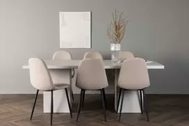 Venture Design Valgomojo stalas ir kėdžių komplektas Olga valgomojo stalas ir Polar kėdės 200x75 cm balta juoda smėlio spalvos