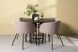 Venture Design Valgomojo stalo ir kėdžių komplektas Kopenhagos valgomojo stalas ir Berit kėdė 115 cm juoda smėlio spalvos audinys